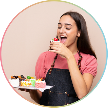 Woman eating cake