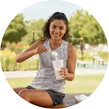 woman with milk protein powder